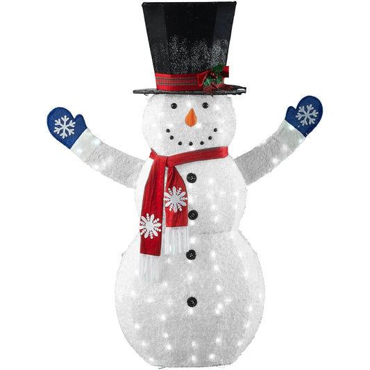 74" White LED Lighted Fluffy Glitter Snowman Outdoor Christmas Decoration